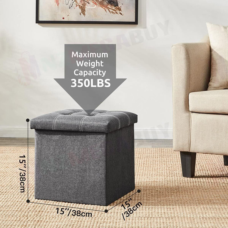 Storage Ottoman, Stable & Sturdy, Foldable Space Saver, Soft Sofa Sponge - Grey