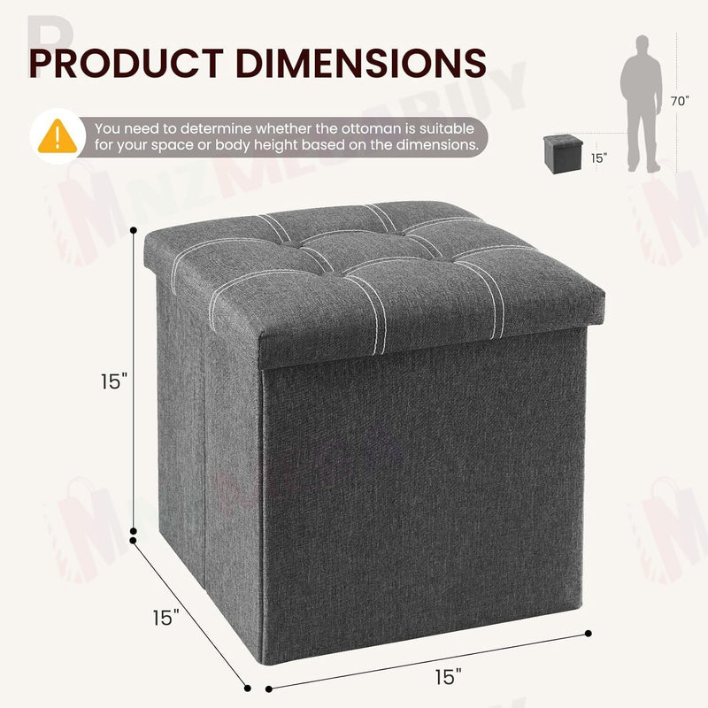 Storage Ottoman, Stable & Sturdy, Foldable Space Saver, Soft Sofa Sponge - Grey