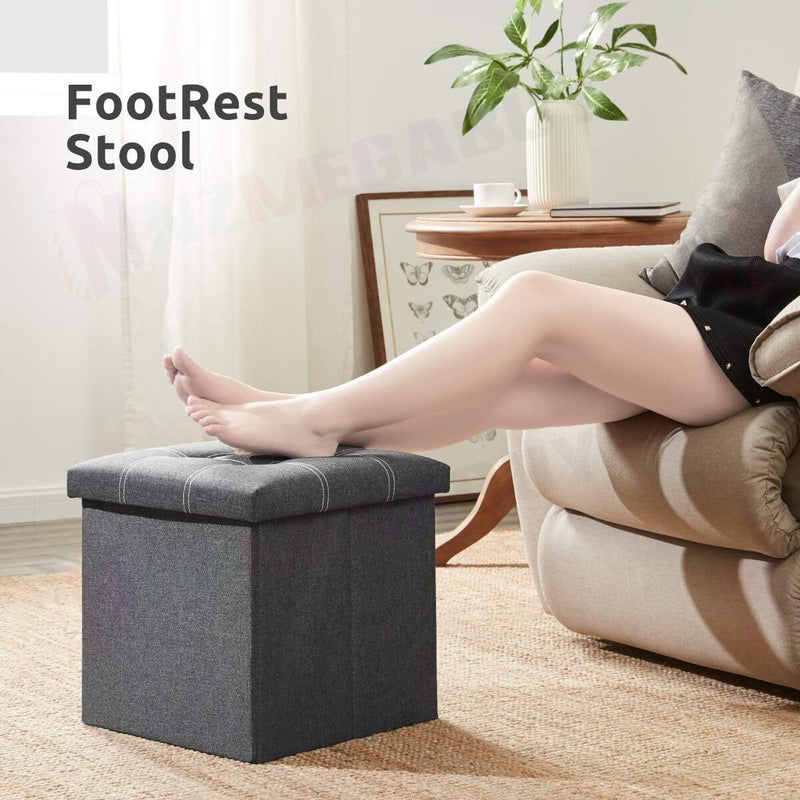 Storage Ottoman, Stable & Sturdy, Foldable Space Saver, Soft Sofa Sponge - Grey