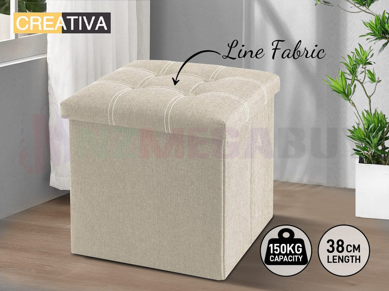 Storage Ottoman, Stable & Sturdy, Foldable Space Saver, Soft Sofa Sponge -Beige