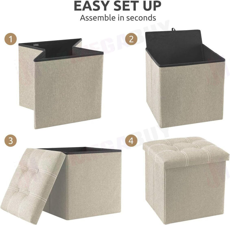 Storage Ottoman, Stable & Sturdy, Foldable Space Saver, Soft Sofa Sponge -Beige