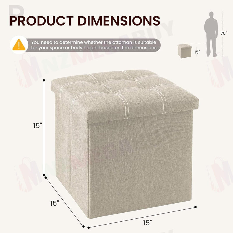 Storage Ottoman, Stable & Sturdy, Foldable Space Saver, Soft Sofa Sponge -Beige