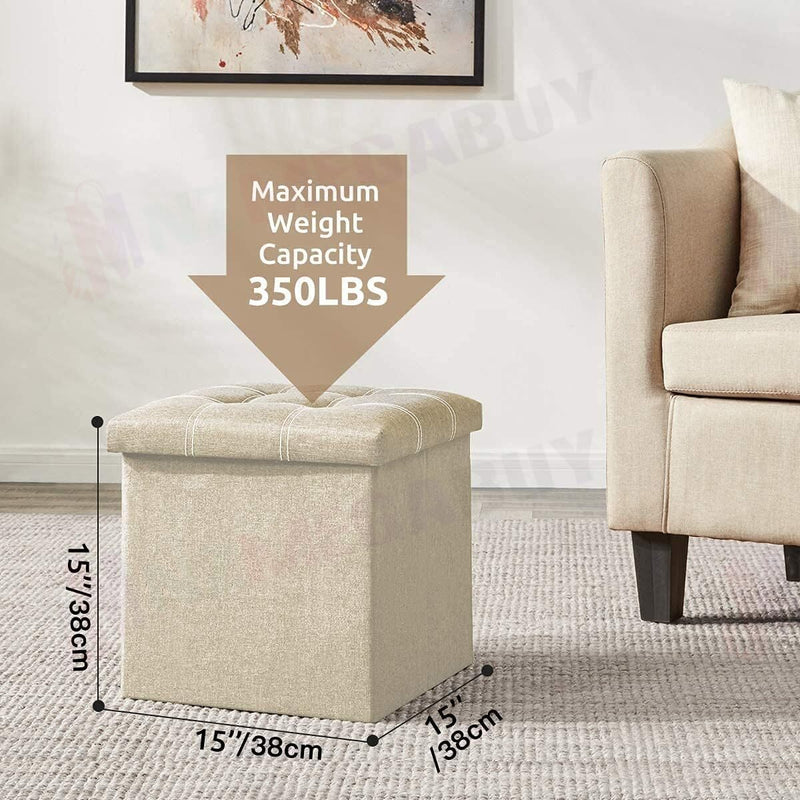 Storage Ottoman, Stable & Sturdy, Foldable Space Saver, Soft Sofa Sponge -Beige