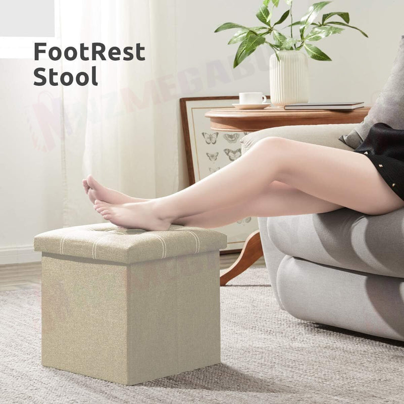 Storage Ottoman, Stable & Sturdy, Foldable Space Saver, Soft Sofa Sponge -Beige