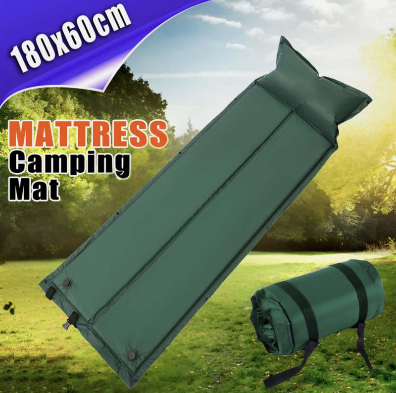 1x Self Inflating Mattress Camping Hiking Airbed Mat Sleeping with Pillow *GREEN