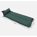 nzmegabuy green self-inflating camping mattress with built-in pillow and dimensions shown on a light background