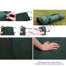 nzmegabuy green self-inflating camping mattress with built-in pillow, showing rolling and valve inflation process