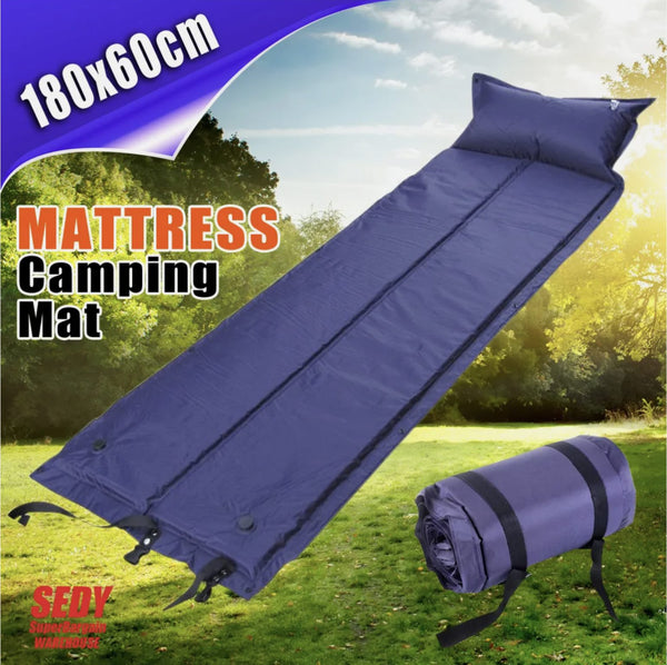 1 x Self Inflating Mattress Camping Hiking Airbed Mat Sleeping with Pillow *BLUE