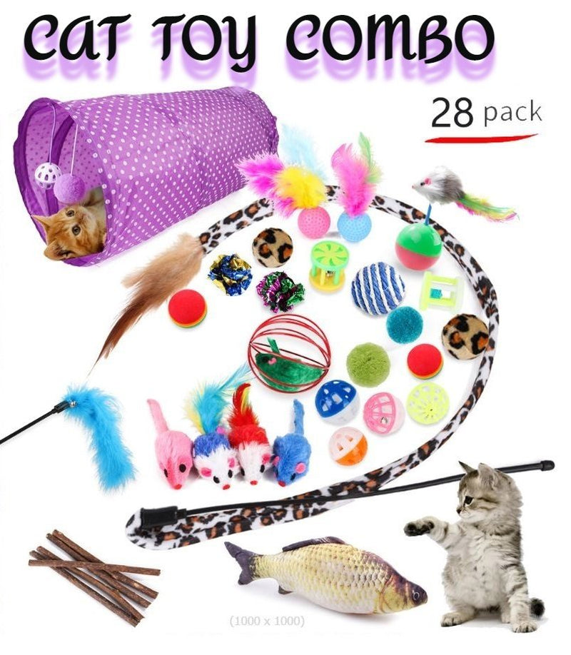 pet Toys 28pc Cat Toy Channel Tease Cat Stick Supplies Value Combination