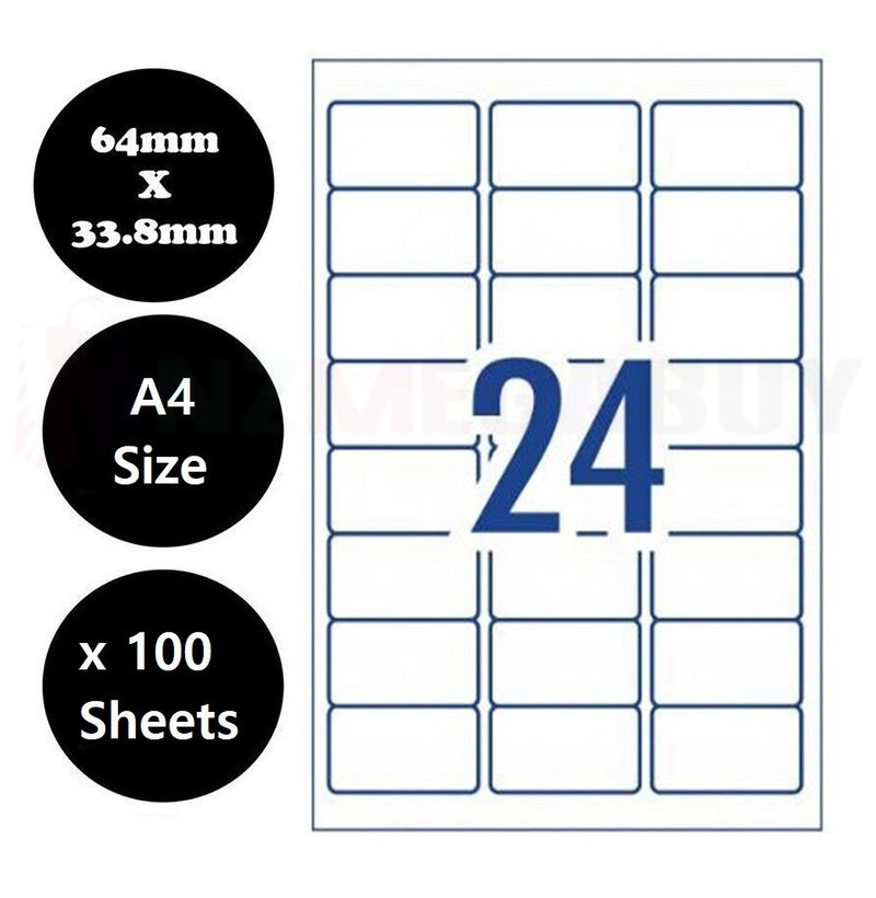 100x A4 Labels Sticker Paper Mailing Address Office Laser Inkjet (9 Patterns)