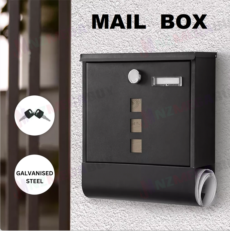 Mailbox Wall-Mounted Letter box w/ Paper Holder & Key Lock