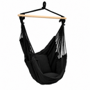 nzmegabuy black hanging hammock chair with timber rail and matching cushions for indoor or outdoor relaxation