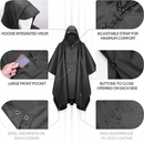 nzmegabuy black waterproof adult rain poncho with hood, front pocket, side fasteners, and corner grommets for shelter