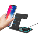 nzmegabuy black 3-in-1 wireless charging station for smartphone, Apple Watch, and earbuds on a desk