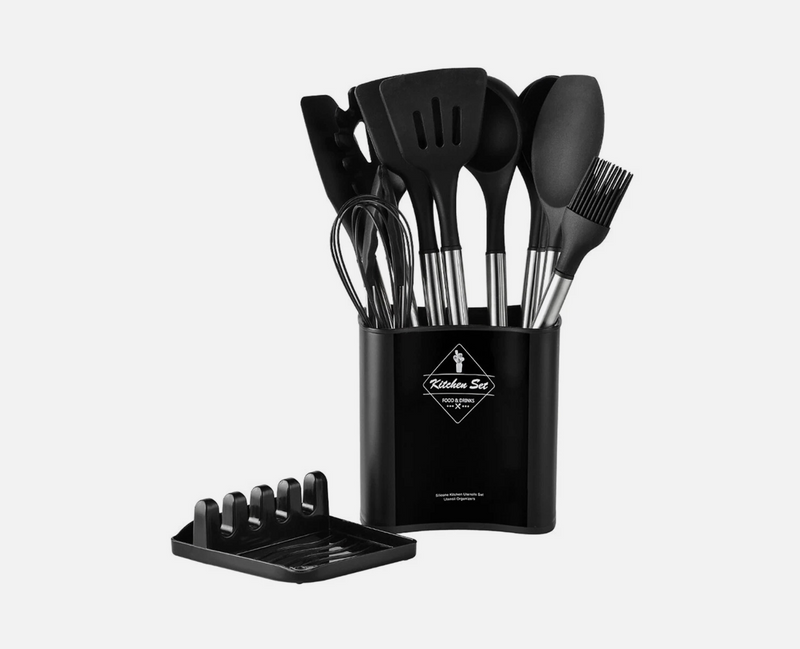 13PCS Silicone Kitchen Utensil Set Stainless Steel Handle Non-Stick Cooking Tool