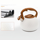 nzmegabuy 3L white stainless steel whistling tea kettle with a textured finish and a wooden-style handle