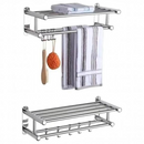 nzmegabuy 60cm stainless steel wall-mounted towel rack with a top shelf and bottom hooks for bathroom organization.