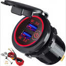nzmegabuy dual USB QC3.0 car charger socket with red LED voltmeter display and protective dust cover