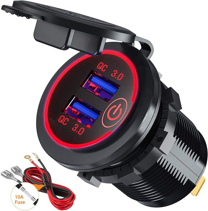 USB Car Charger Dual QC3.0+ PD Port With Voltmeter Outlet Socket for 12V Boat RV * 2 Colors