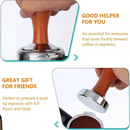 nzmegabuy stainless steel espresso tamper with ergonomic wooden handle being used to compress coffee grounds