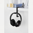 nzmegabuy black metal desk-clamp headphone hanger holding black over-ear headphones on a white shelf
