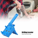 nzmegabuy blue woodworking doweling jig drill guide locator being used by a person to drill holes in a wood board