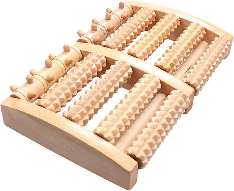 LARGE Wooden Foot Pain Massager 5 Roller Care Reflexology Relax Stress Relief