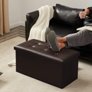 nzmegabuy coffee brown faux leather foldable storage ottoman bench with button-tufted top in a living room setting
