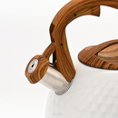 nzmegabuy 3L stainless steel whistling tea kettle with a white textured body and wood-look handle and spout cover