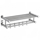nzmegabuy 60cm stainless steel wall-mounted bathroom towel rack with a top shelf and bottom hooks for storage.