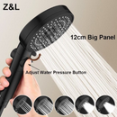 nzmegabuy high-pressure handheld shower head with 12cm panel, 5 spray modes, and adjustable water pressure button.
