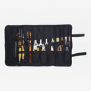 nzmegabuy black 22 pocket tool roll made of durable 600D Oxford canvas with various hand tools organized inside