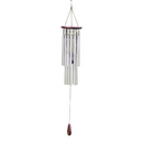 nzmegabuy 27-tube silver metal wind chime with wooden accents hanging in a garden for deep resonant tones