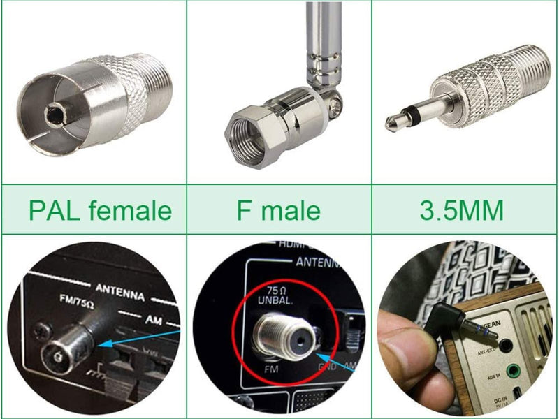 FM Telescopic Antenna 75 Ohm Radio Tuner Reception
