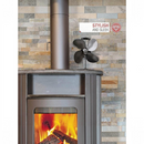 nzmegabuy 4-blade black aluminium heat powered stove fan sitting on a wood burner against a stone fireplace wall