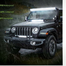 nzmegabuy 45cm 360W LED off-road light bar mounted on a black Jeep in rainy weather conditions