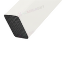 Close up of a white metal pole on a nzmegabuy clothes rack with a black textured end cap