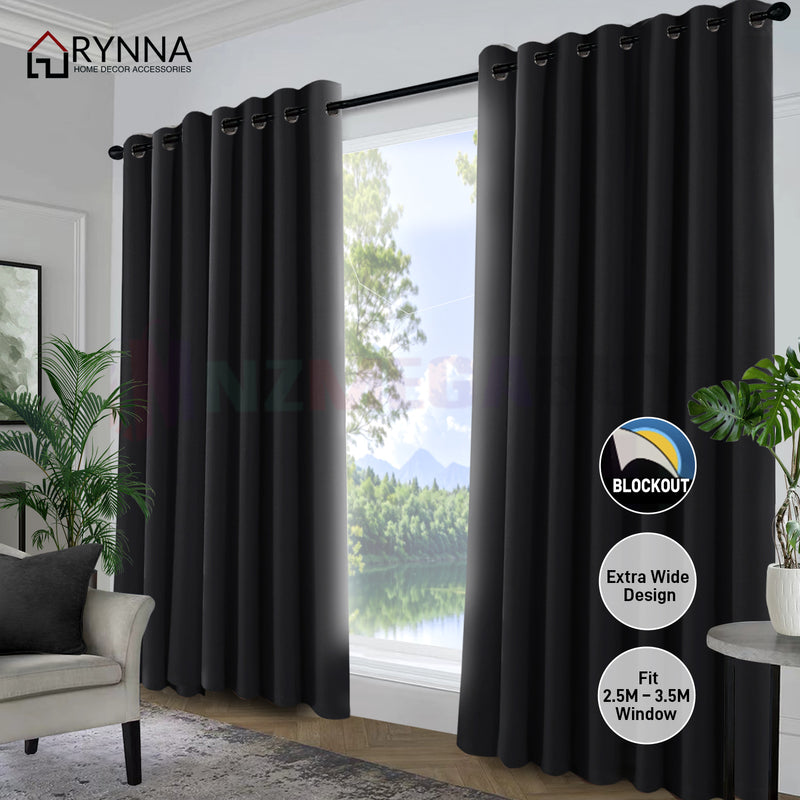 Extra Wide blockout curtain fit Window 2.5 - 3.5M * Black*3 Sizes