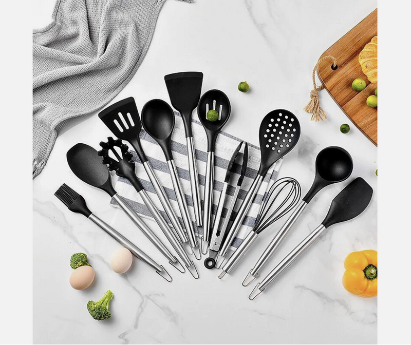 13PCS Silicone Kitchen Utensil Set Stainless Steel Handle Non-Stick Cooking Tool