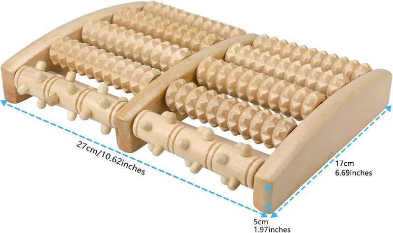 LARGE Wooden Foot Pain Massager 5 Roller Care Reflexology Relax Stress Relief