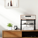 nzmegabuy height-adjustable black metal monitor stand riser with perforated mesh platform on a wooden desk