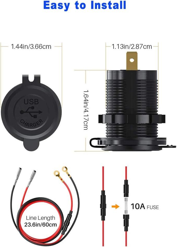 USB Car Charger Dual QC3.0+ PD Port With Voltmeter Outlet Socket for 12V Boat RV * 2 Colors