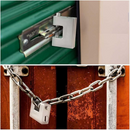 nzmegabuy hardened steel shipping container padlock secured on a metal door latch and a chain-locked gate