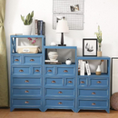nzmegabuy antique bronze shell-shaped cabinet handles installed on blue wooden drawer units