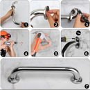 nzmegabuy 304 stainless steel safety grab bar installation steps showing drilling, mounting, and finished handle.