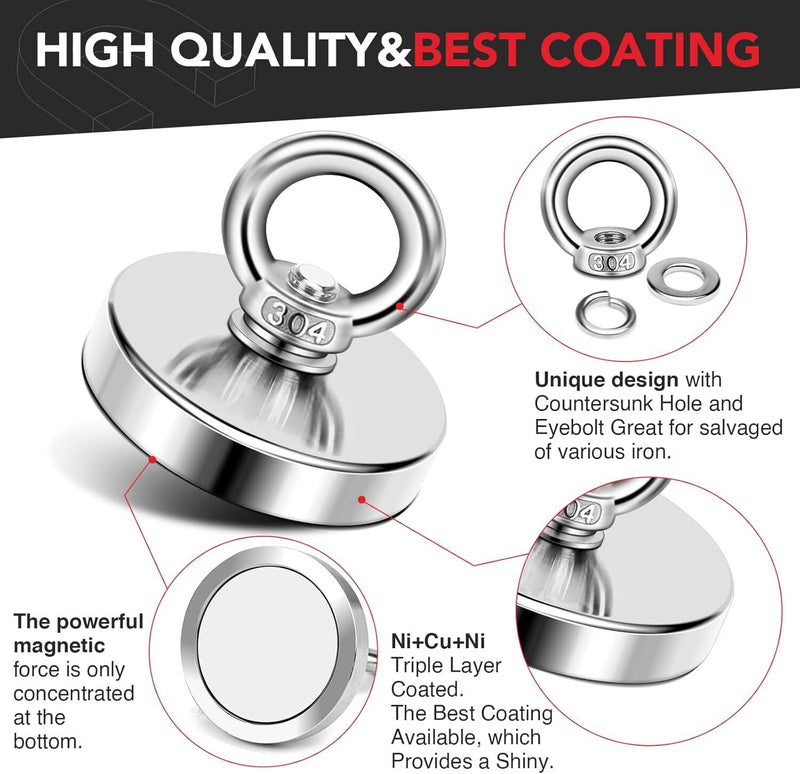 Salvage Magnet Recovery Neodymium Strong Magnetic Hook Treasure Hunting Fishing *3 Sizes