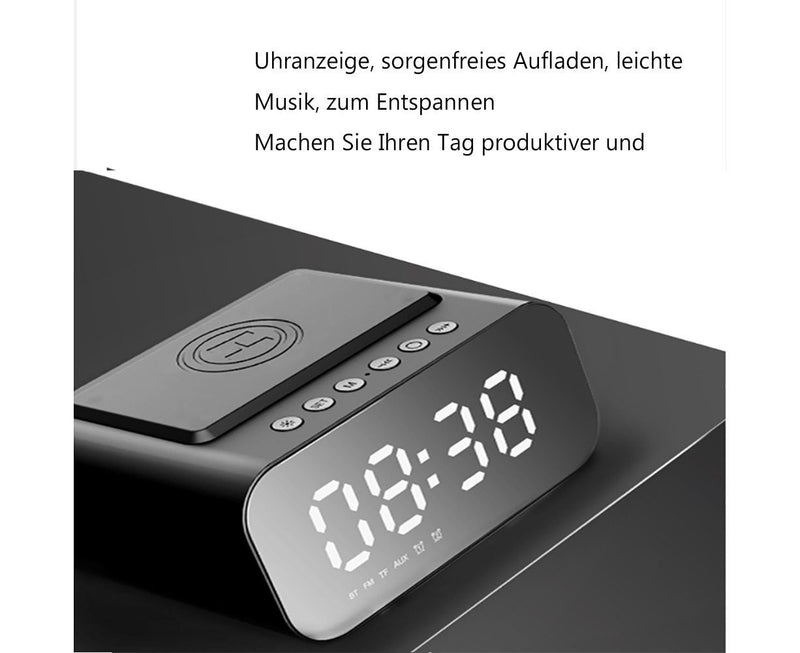 3 in 1 Alarm Clock Wireless Charger With Bluetooth Speaker - Black