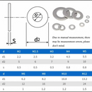 nzmegabuy 580-piece 304 stainless steel flat washer assortment kit with size specification diagram for M2 to M12 sizes