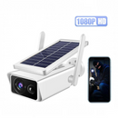 nzmegabuy white solar WiFi security camera with HD 1080P resolution, integrated solar panel, and wireless antenna.