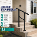 nzmegabuy black adjustable outdoor step handrail for 1-2 stairs, weather-resistant metal railing with support bar